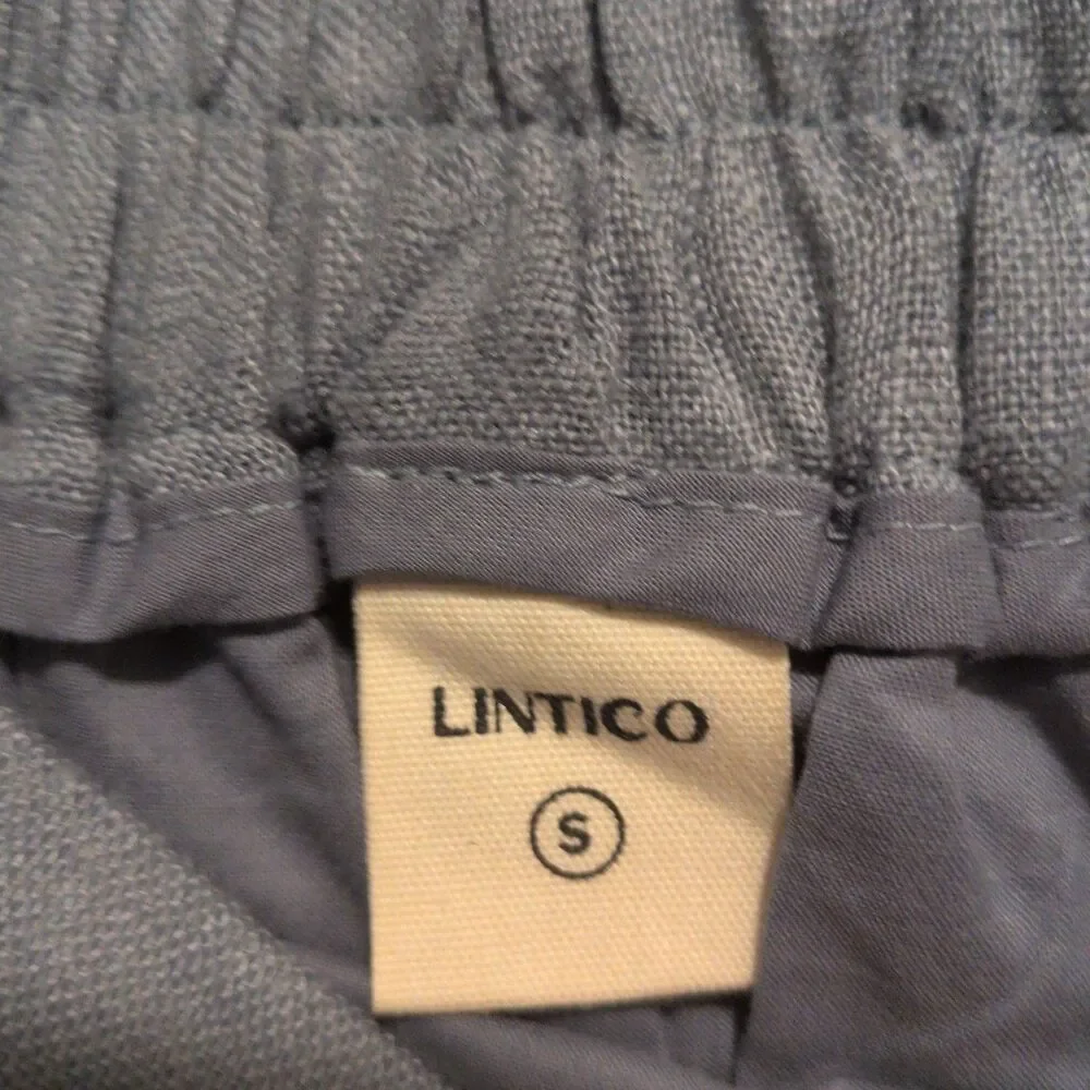 Lintico Fenla Linen Skirt Small Womens Haze Blue Lace Trim Pocket Cottagecore